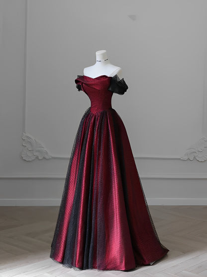 Black and Red Tulle Prom Dresses Long A-line Off Shoulder Wedding Party Gown Birthday