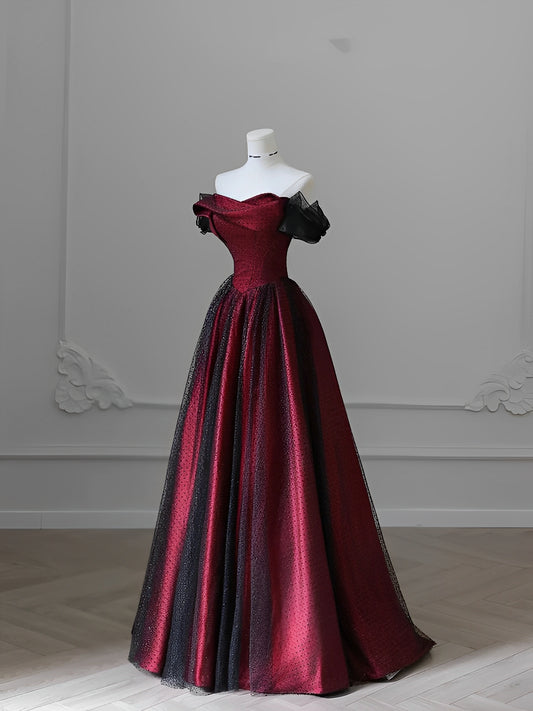 Black and Red Tulle Prom Dresses Long A-line Off Shoulder Wedding Party Gown Birthday