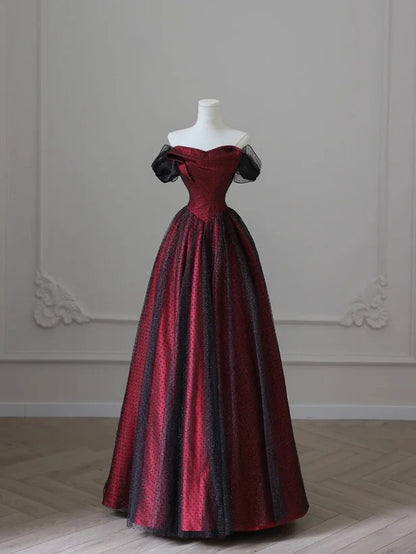 Black and Red Tulle Prom Dresses Long A-line Off Shoulder Wedding Party Gown Birthday