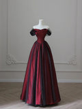 Black and Red Tulle Prom Dresses Long A-line Off Shoulder Wedding Party Gown Birthday