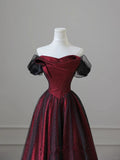 Black and Red Tulle Prom Dresses Long A-line Off Shoulder Wedding Party Gown Birthday