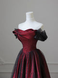 Black and Red Tulle Prom Dresses Long A-line Off Shoulder Wedding Party Gown Birthday