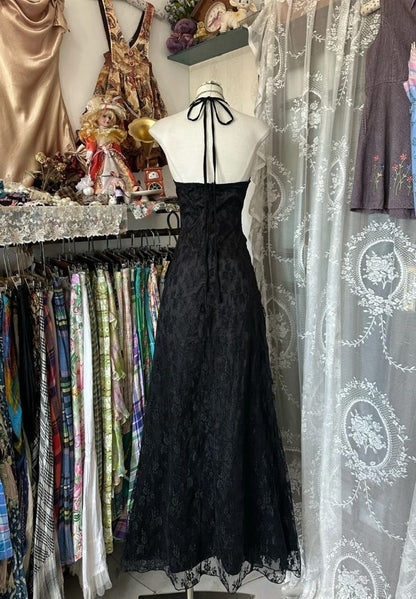Black Elegant Vintage Prom Party Gown A Line Evening Dress