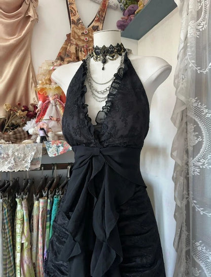 Black Elegant Vintage Prom Party Gown A Line Evening Dress