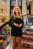 Glitter Long Sleeve Cocktail Dress Tight Graduation Dresses Short