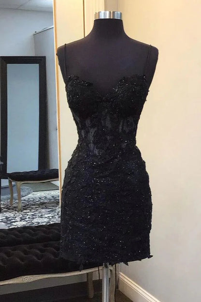 Black Tight Lace Homecoming Dress Fancy Dresses Short