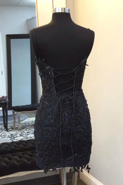 Black Tight Lace Homecoming Dress Fancy Dresses Short