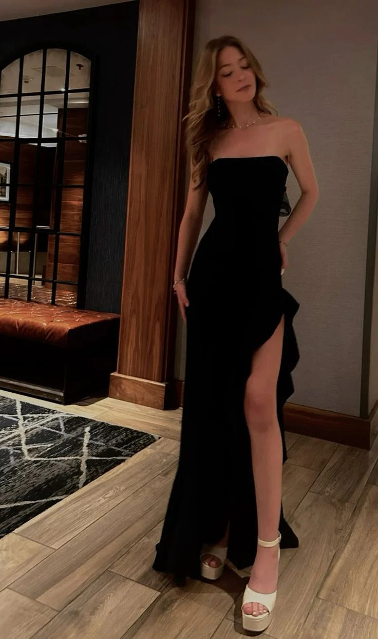 Black Glamorous Dress Long,Sheath Maxi Party Dresses with Slit