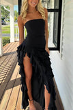 Designers Pink Ruffled Prom Dress Leg Split Night Dresses Party