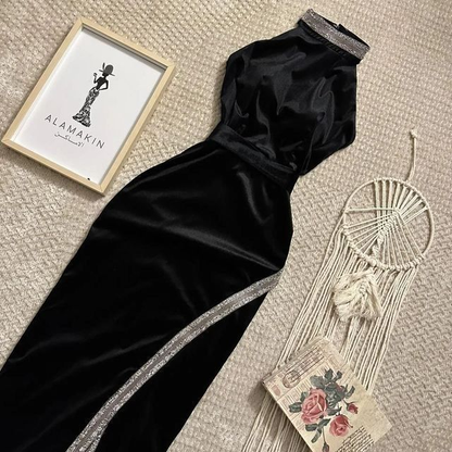 Black Halter Mermaid Long Party Dress Sexy Evening Gown
