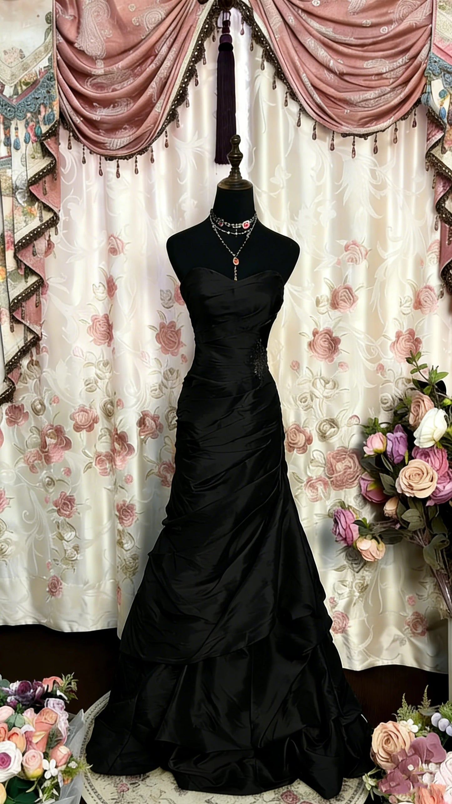 Strapless Burgundy Mermaid Prom Dress with Ruffles