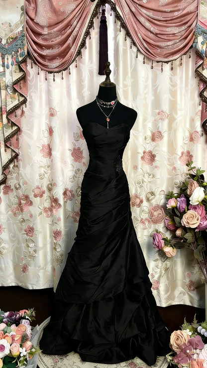Strapless Burgundy Mermaid Prom Dress with Ruffles
