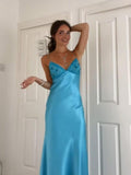 Gorgeous Blue Mermaid Prom Dresses Beaded Long Maxi Gown