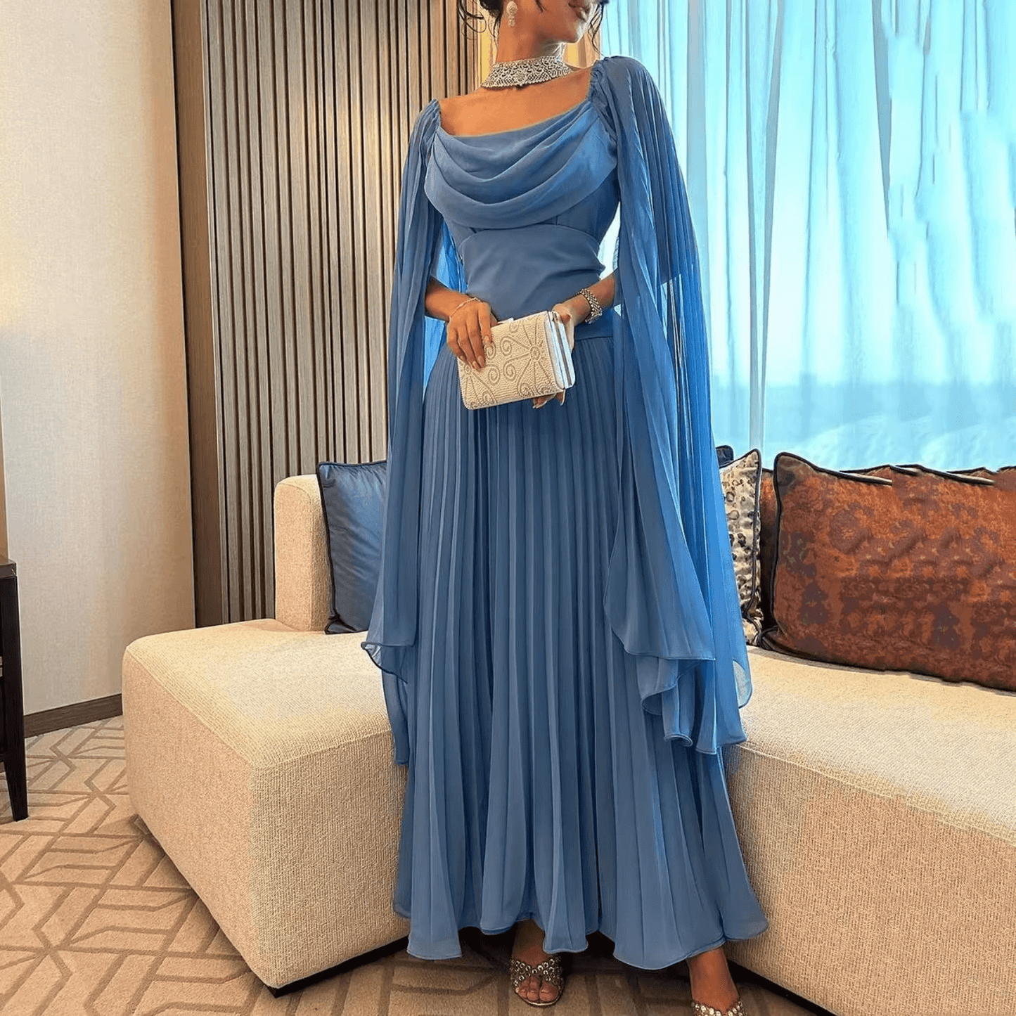 Elegant Blue Chiffon Prom Dresses,A-Line Ankle Length Party Dress jkprom Elegant Blue Chiffon Prom Dresses,A-Line Ankle Length Party Dress jkprom