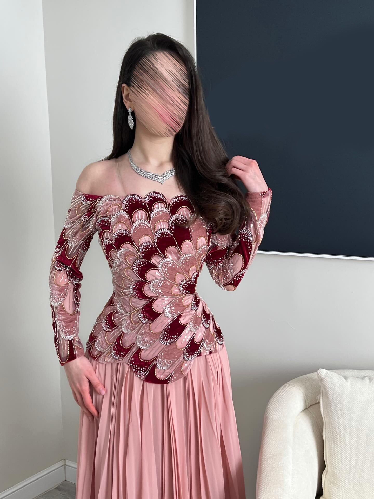 pink off the shoulder dress long sleeve Pink Prom Dress Ball Gowns Off Shoulder Long Sleeve – jkprom