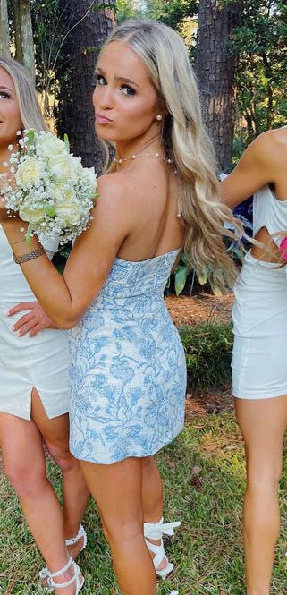 Floral Print Homecoming Dresses Strapless Mini Party Gowns