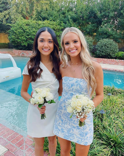 Floral Print Homecoming Dresses Strapless Mini Party Gowns