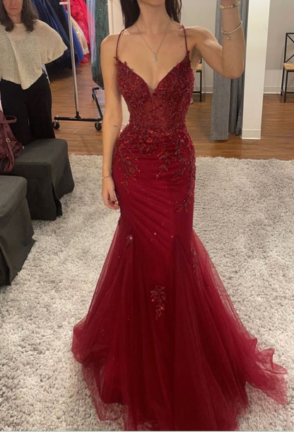 elegant burgundy mermaid formal dresses Open Back