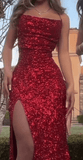 Burgundy Prom Dress Tight Long Leg Split Evening Gowns