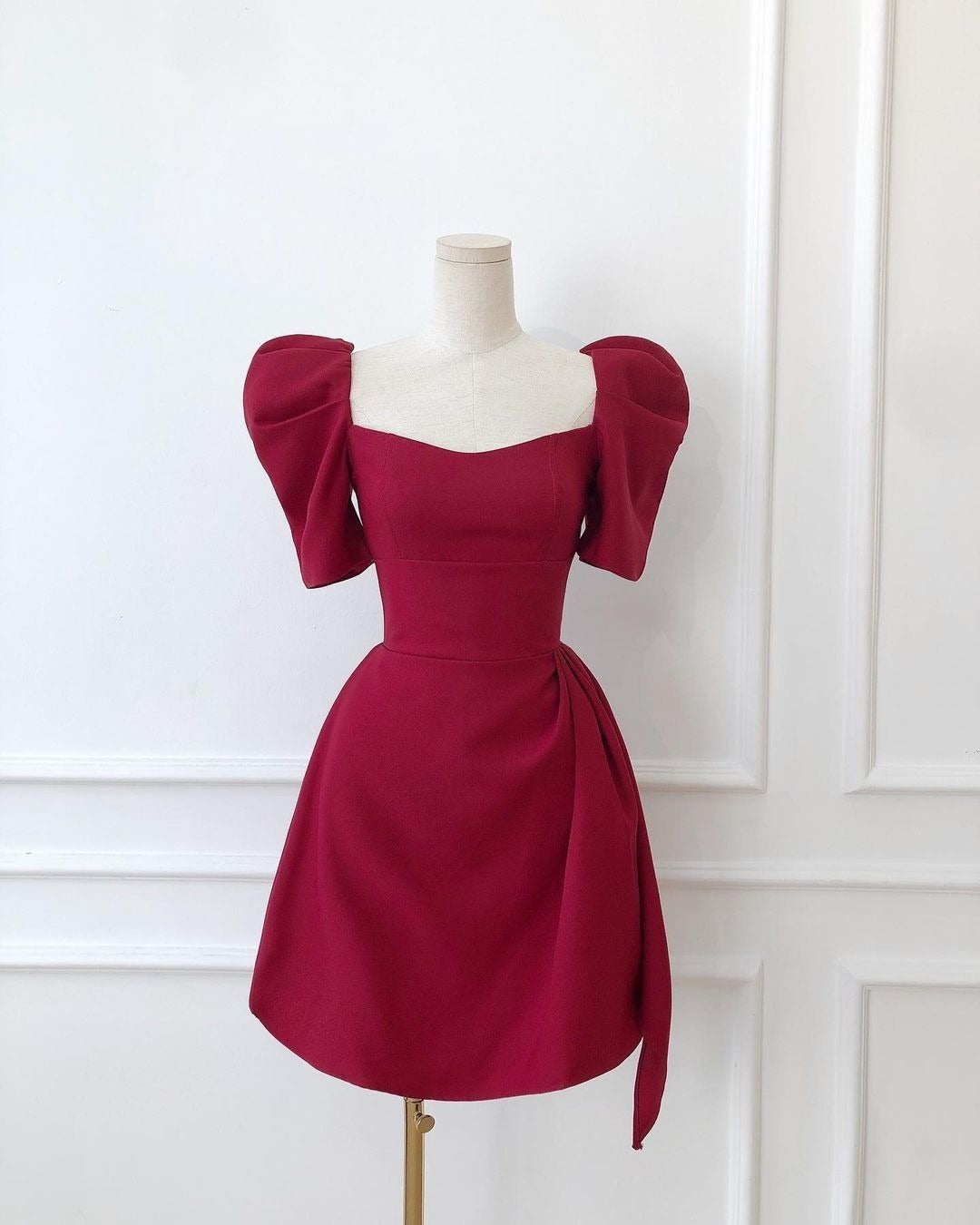 Cute Black Short Sleeves Homecoming Dress Simple Burgundy Party Hoco Dresses
