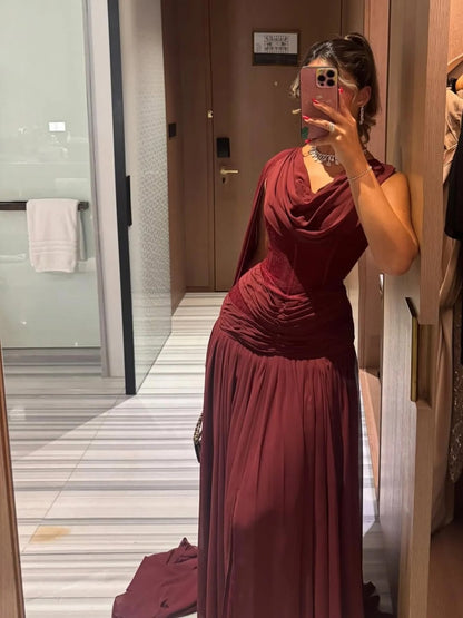Romantic Ruched Chiffon Prom Dress Long A-line Party Outfits