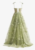Fairtale Prom Dress Green Elegant Lace Maxi Dresses with Slit