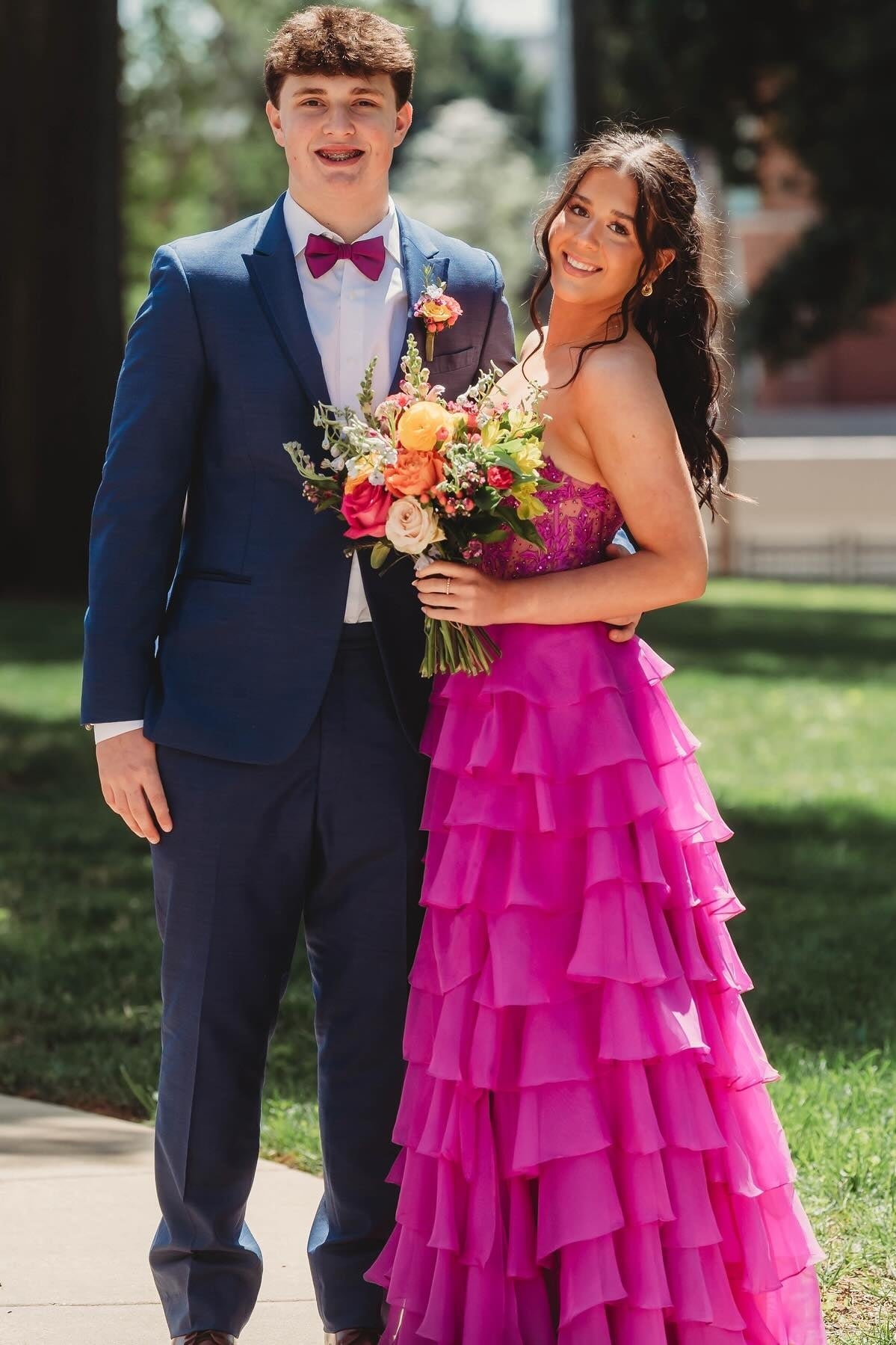 Elegant Ruffle Long Prom Dresses A Line High Slit Dress Outfit