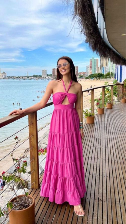 Halter Neckline Fuchsia A-line Long Prom Dress Beach Dresses jkprom Halter Neckline Fuchsia A-line Long Prom Dress Beach Dresses jkprom