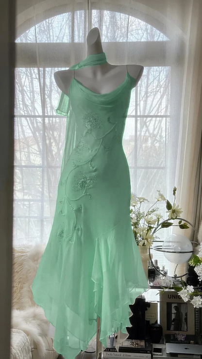 Spaghetti Straps Mermaid Dress Chiffon Party Gowns