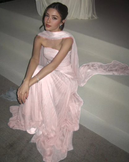 Long Prom Dresses Strapless A-Line Tulle Formal Occasion Dress Elegant
