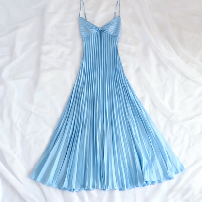 Champagne Spaghetti Straps Long Prom Dress Pleated Slip Gown