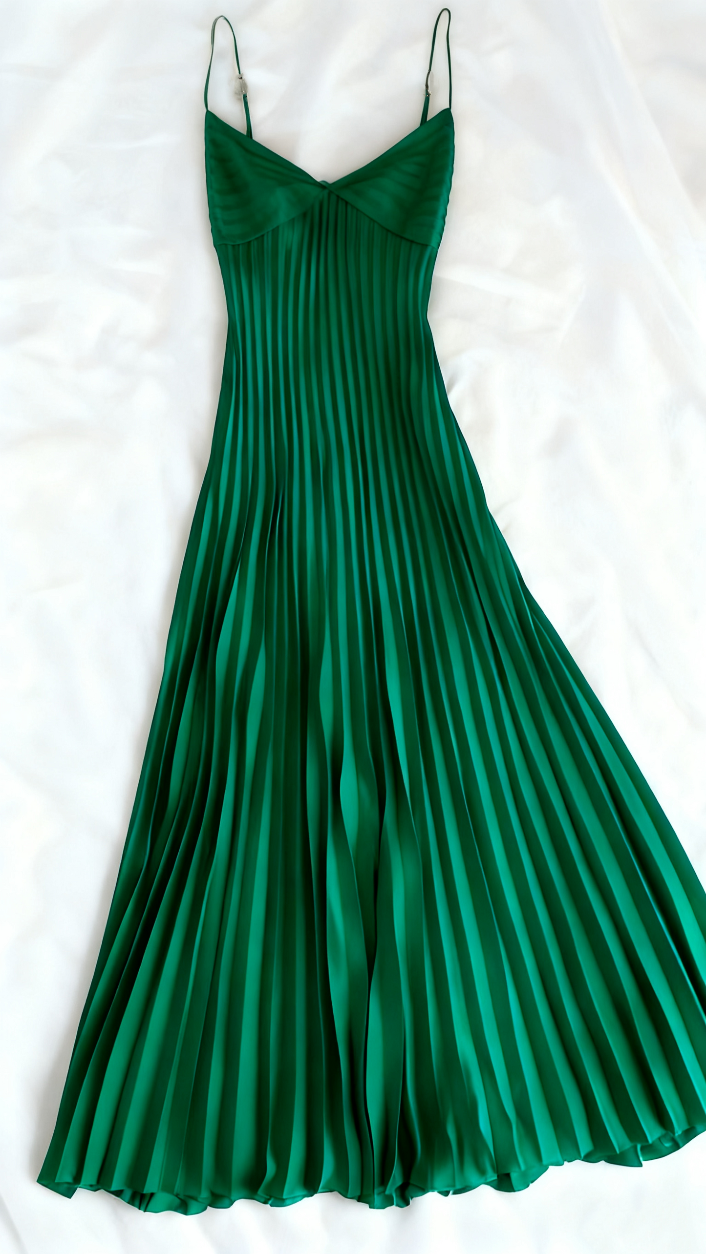 Champagne Spaghetti Straps Long Prom Dress Pleated Slip Gown