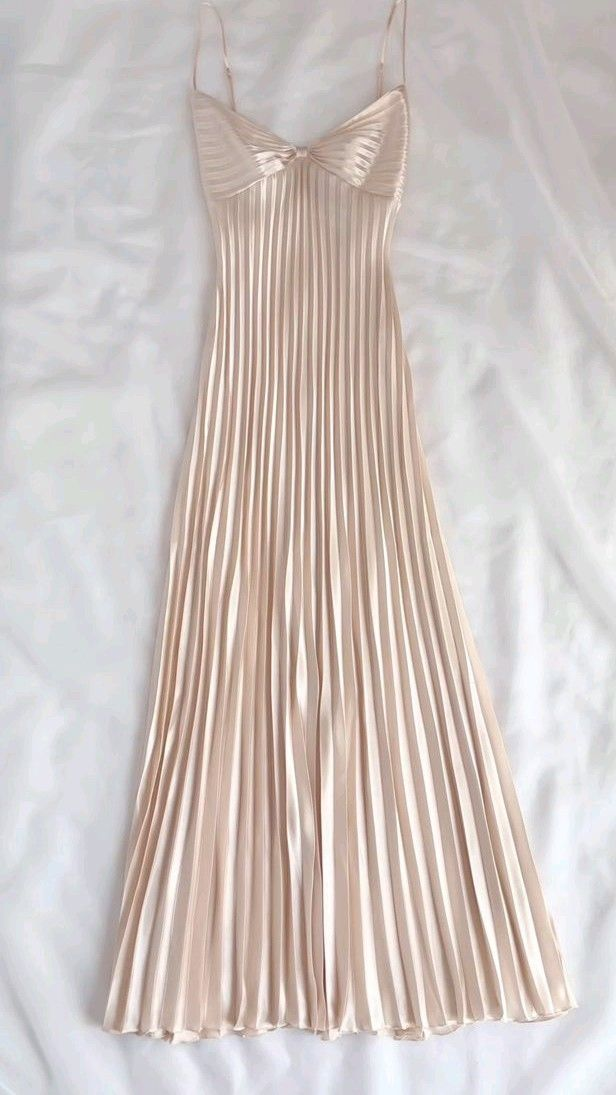 Champagne Spaghetti Straps Long Prom Dress Pleated Slip Gown