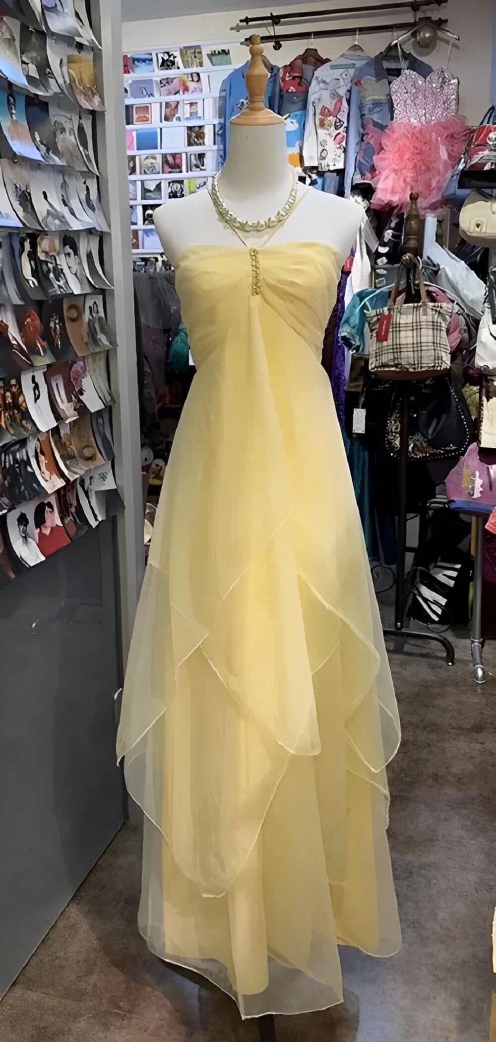 Yellow Chiffon Maxi Dress Strapless Ruffled Formal Dresses