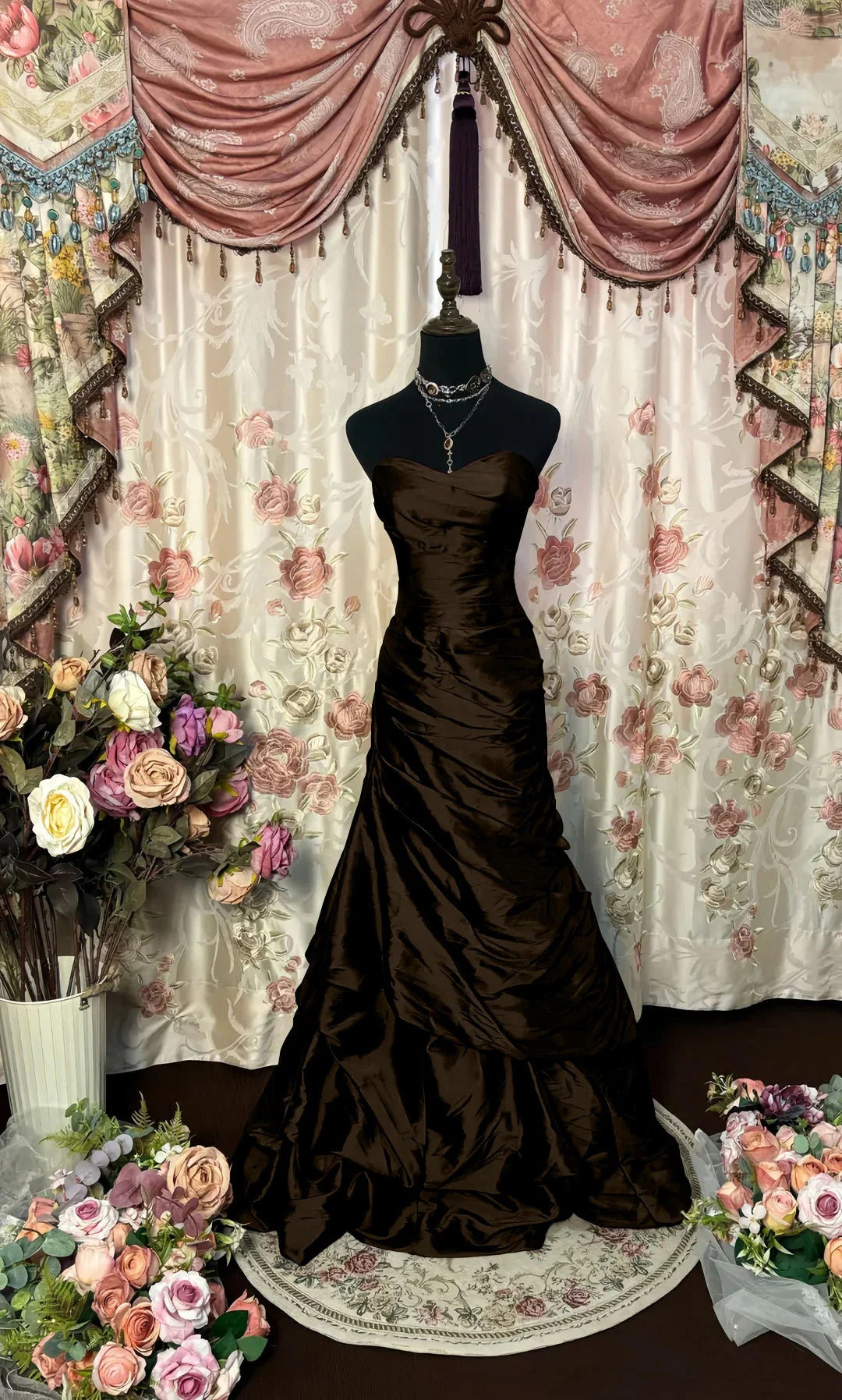 Strapless Burgundy Mermaid Prom Dress with Ruffles