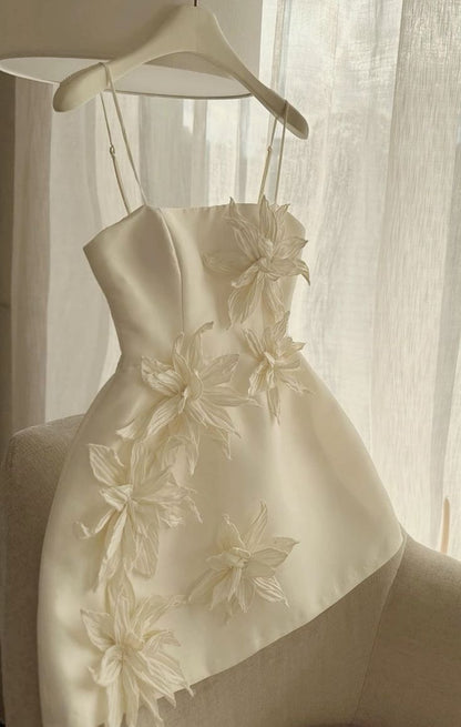Elegant Straps Satin Ivory Homecoming Dress Short Formal Dresses