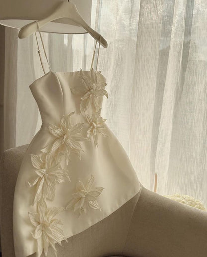 Elegant Straps Satin Ivory Homecoming Dress Short Formal Dresses