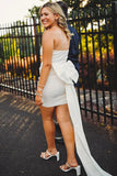 Cute White Tight Cocktail Dresses with Bow Birthday Party Gown