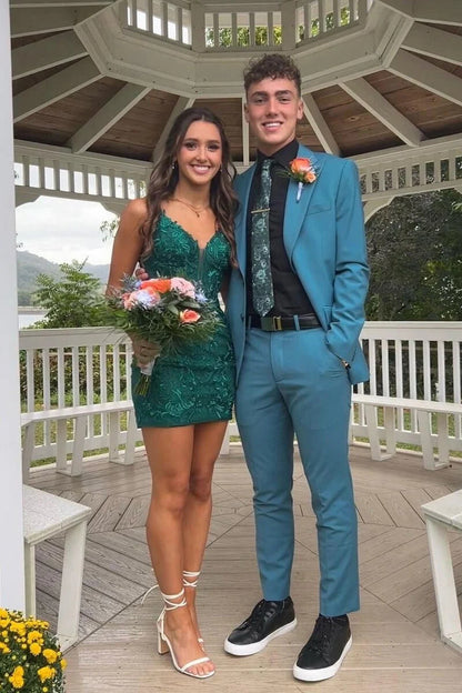 slim fit dress slacks Green V-Neck Lace Long Prom Dresses, A-Line Evening Dresses US 4 / Green main image 1