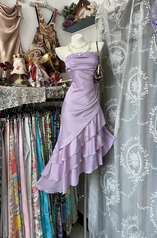 Champagne Strapless Satin Asymmetrical Maxi Ball Gown