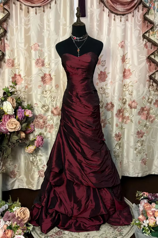 Deep Wine Red Formal Dress Sweetheart Long Prom Dresses