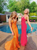 Orange Mermaid Sequins Long Prom Dress Gowns Dresses Elegant