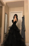 Black Aesthetic Ruffle Prom Dress Ball Gown Glam Dresses