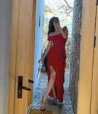 Elegant Red Prom Dress Aesthetic Ruffled Wedding Guest Dresses