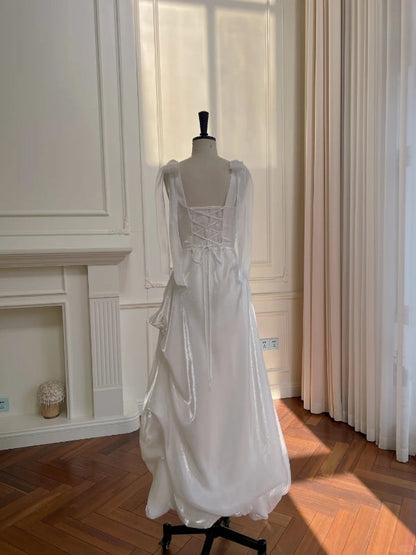 A Line White Long Formal Party Dress Sweet Simple Bridal Dresses