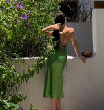Green Sheath Stain Prom Dress Backless Sexy Party Outfits