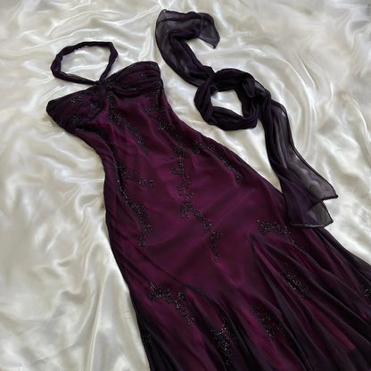Exquisite Purple Beaded Long Prom Dress Luxury Evening Gown