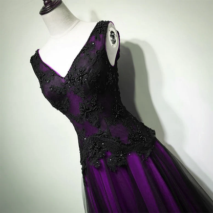 Gothic Tulle Long Prom Dress Purple and Black Formal Womens Dresses – jkprom