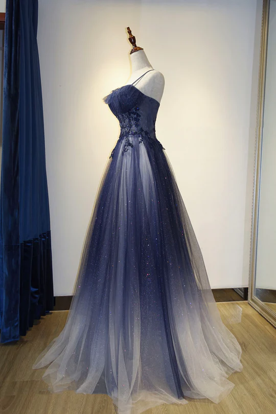 Blue Gradient A-line Tulle Long Formal Dresses Graduation Dress Woman jkprom Blue Gradient A-line Tulle Long Formal Dresses Graduation Dress Woman jkprom