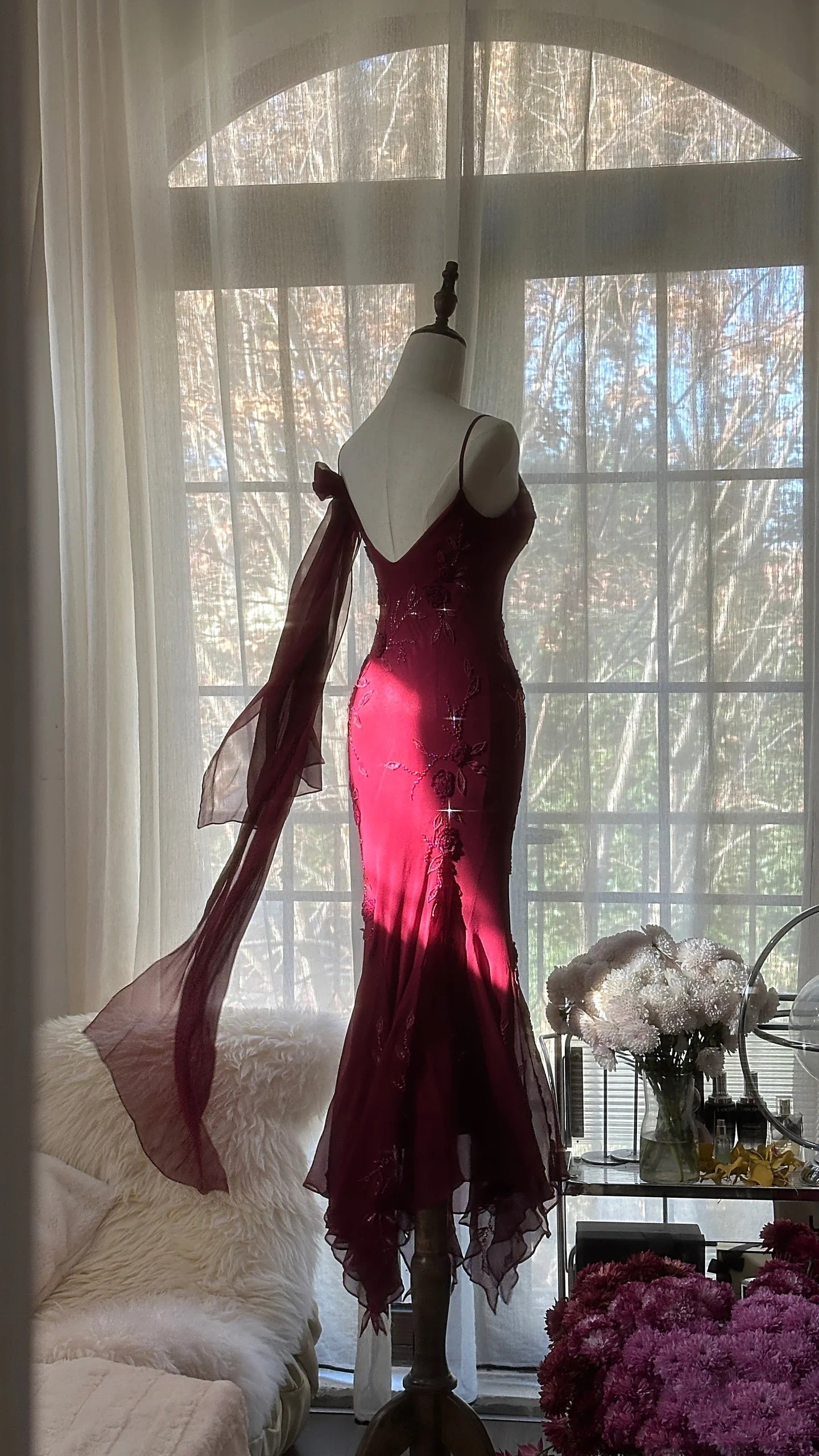 Mermaid Spaghetti Straps Burgundy Chiffon Prom Dresses Inspiration Trending Evening Gowns Formal Party